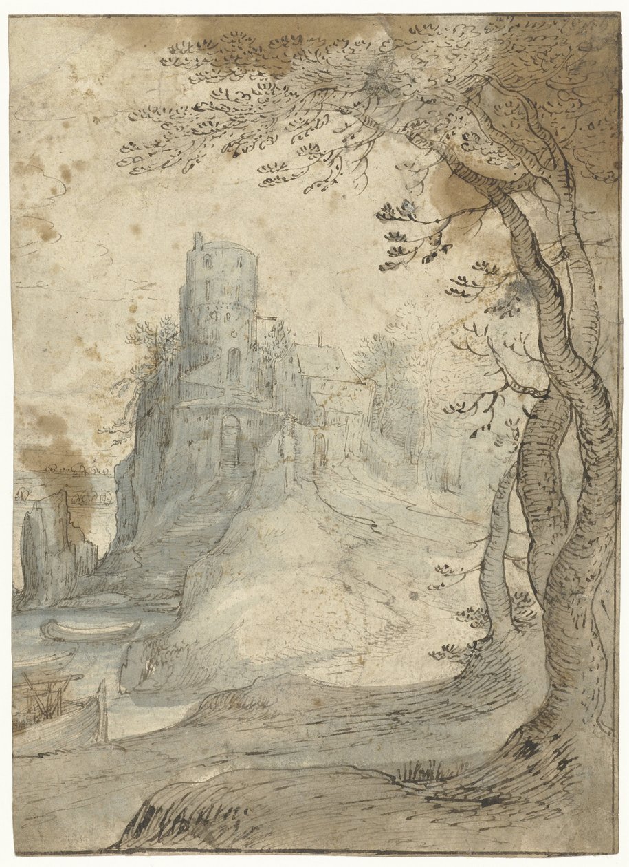 Landskap med et slott på en stein av Paul Bril (circle of)
