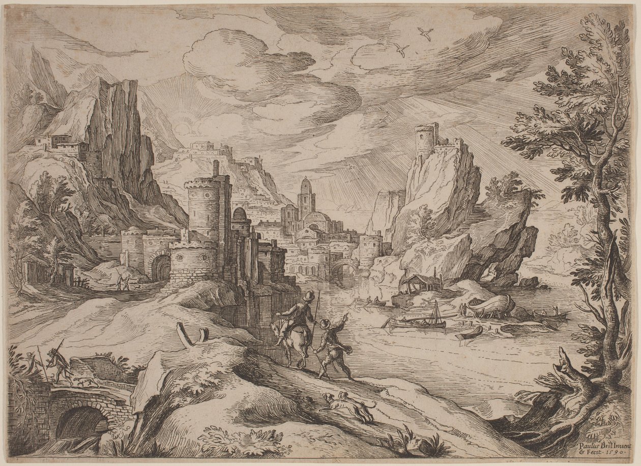 Elvelandskap med reisende av Paul Bril