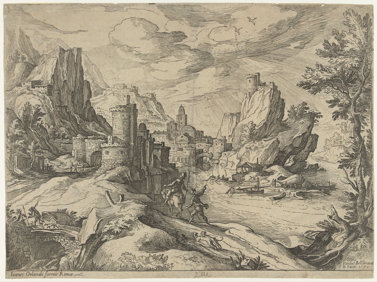 Rocky Coast i Campania med by og reisende av Paul Bril