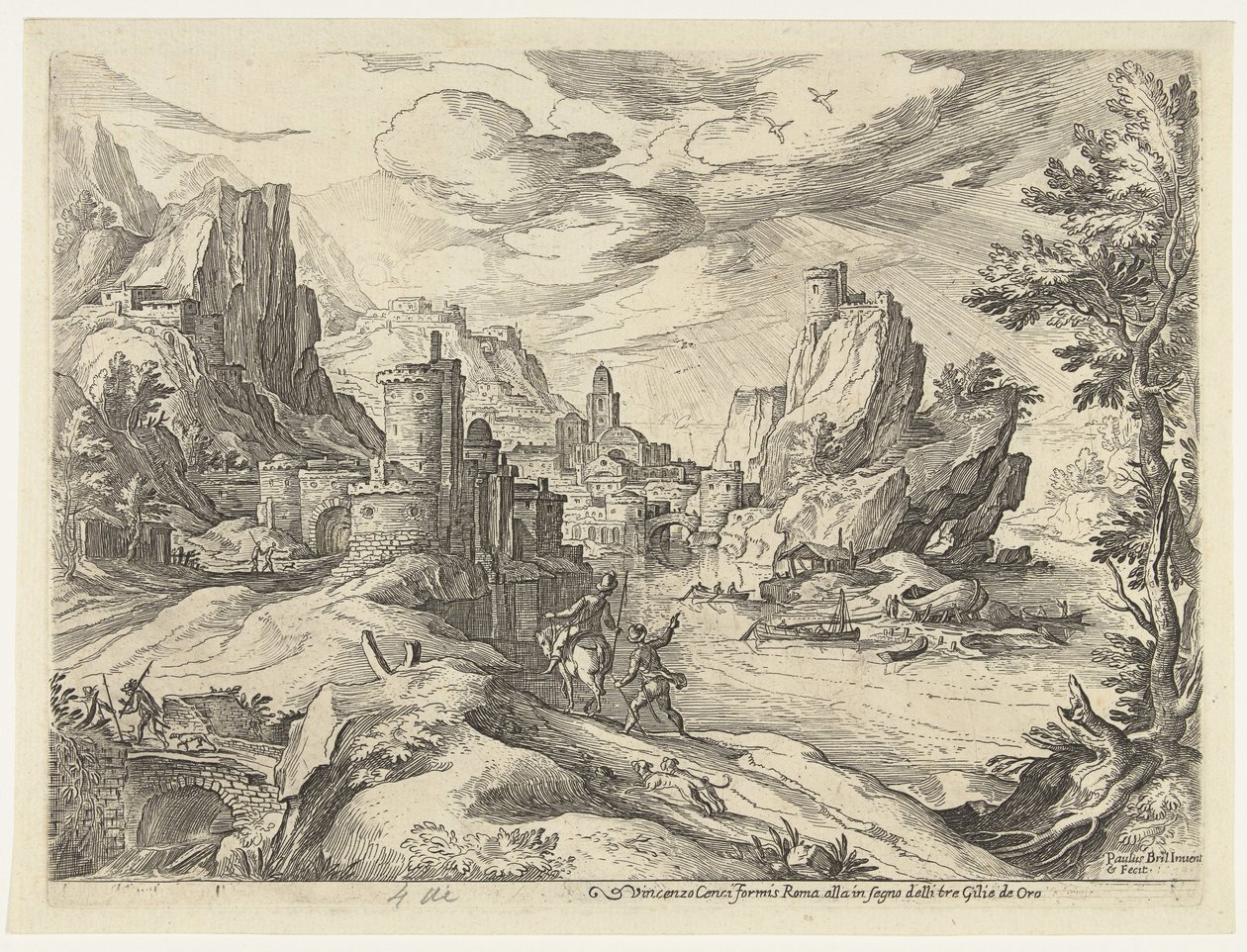 Rocky Coast i Campania med by og reisende av Paul Bril