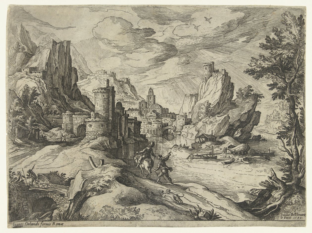 Rocky Coast i Campania med by og reisende av Paul Bril