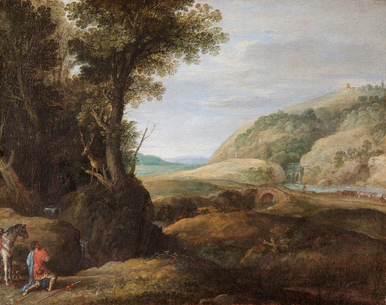 Landskap med St. Hubert og Hjorten, ca. 1615 (olje på lerret) av Paul Brill or Bril