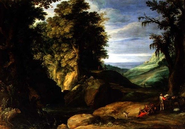 Landskap med reisende, ca. 1610-15 (olje på lerret) av Paul Brill or Bril