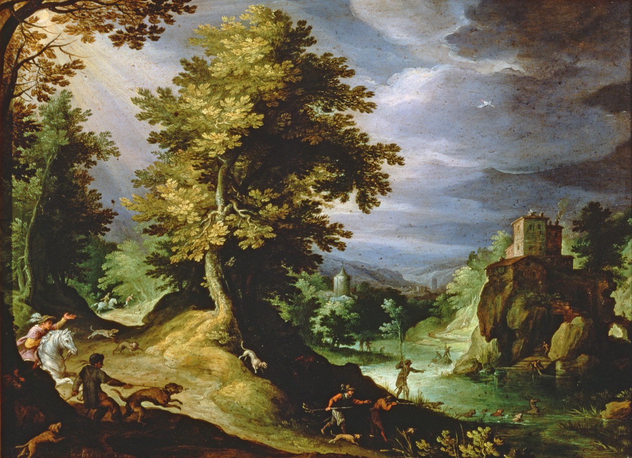 Landskap med hjortejakt, 1591 av Paul Bril
