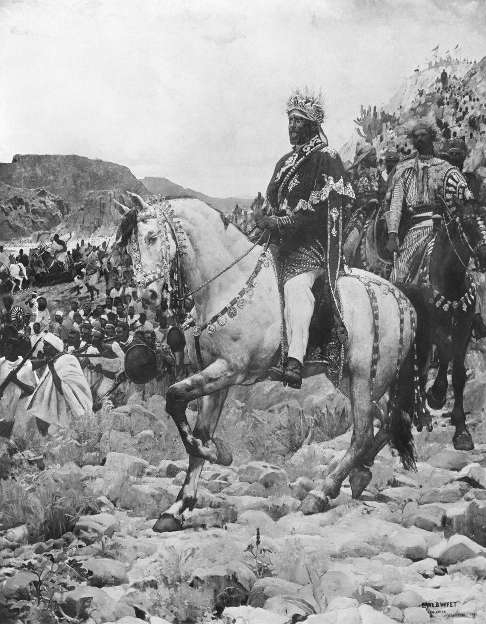 Black of Etiopia, Menelik II (1844-1913) i slaget ved Adowa, 1897 (se også 287703) av Paul Buffet