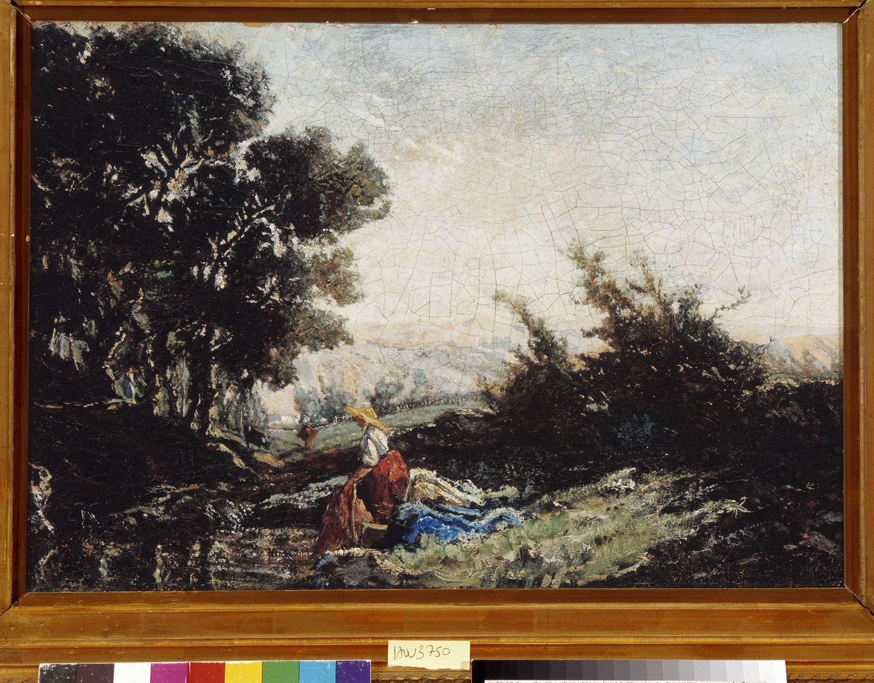 Lavandiere at the creek19th (olje på lerret) av Paul Camille Guigou