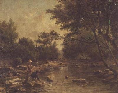 Elvelandskap med vaskekoner av Paul Camille Guigou