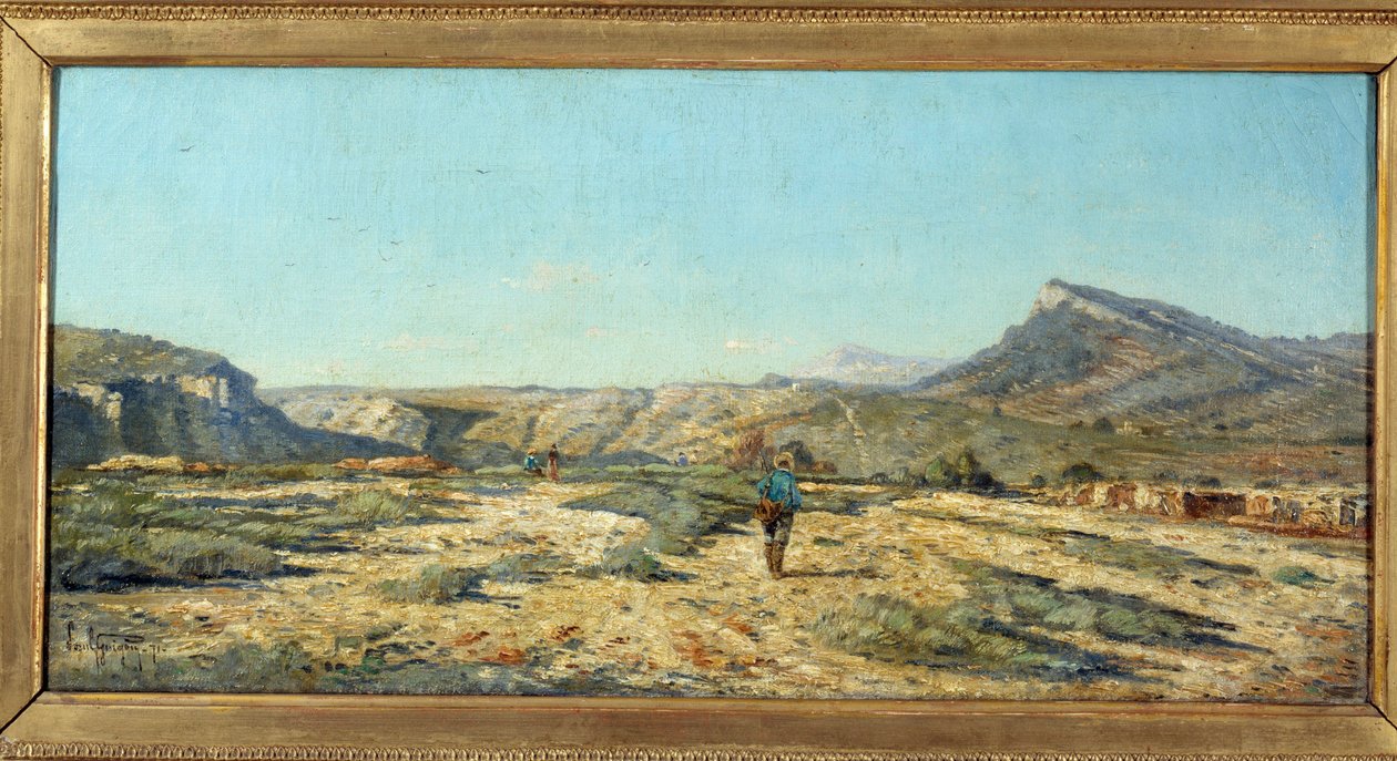 Åsene i Allauch En vandrer i et landskap i Provence. Maleri av Paul Camille Guigou (1834-1871) av Paul Camille Guigou