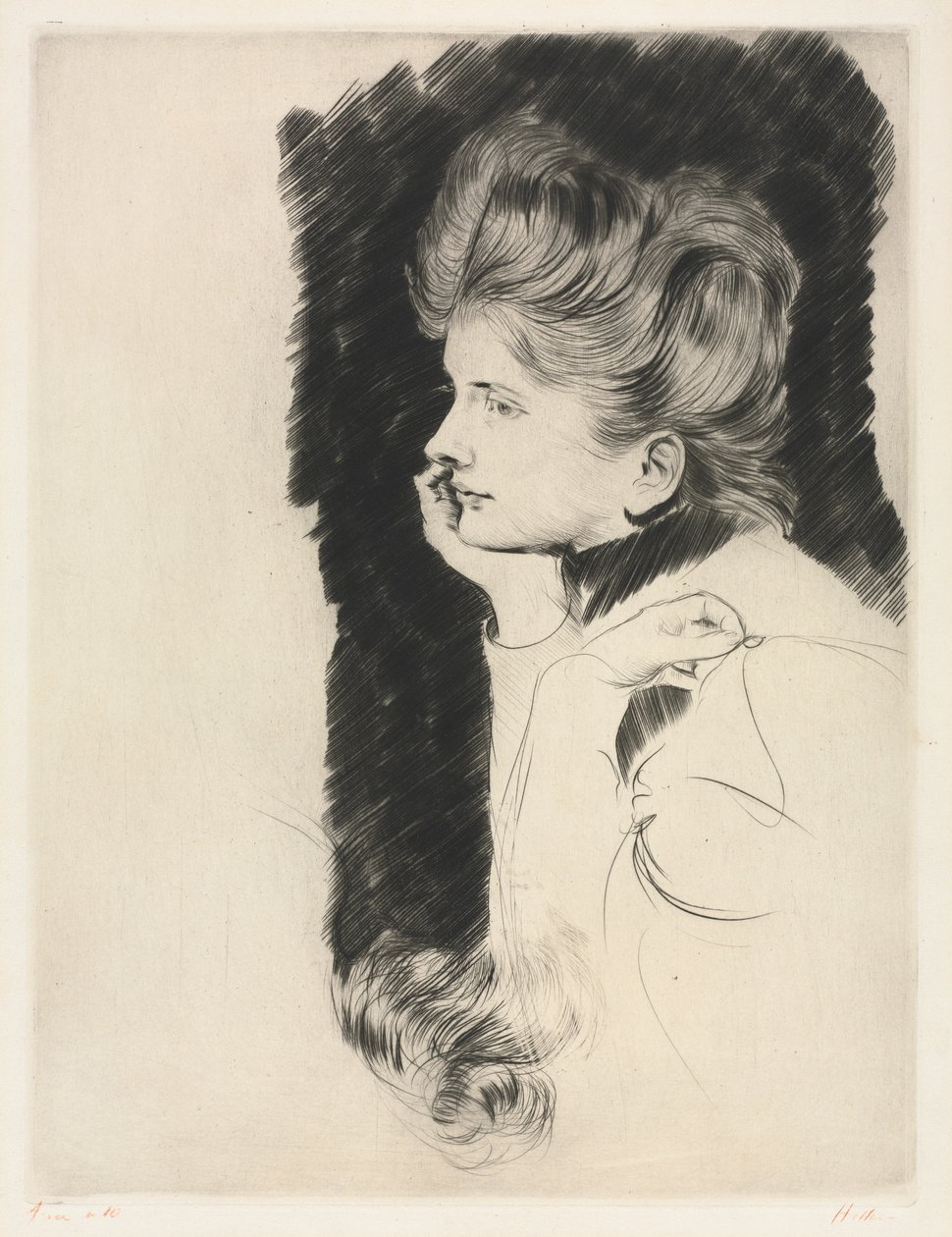 Hodet til en kvinne. av Paul Cesar Helleu