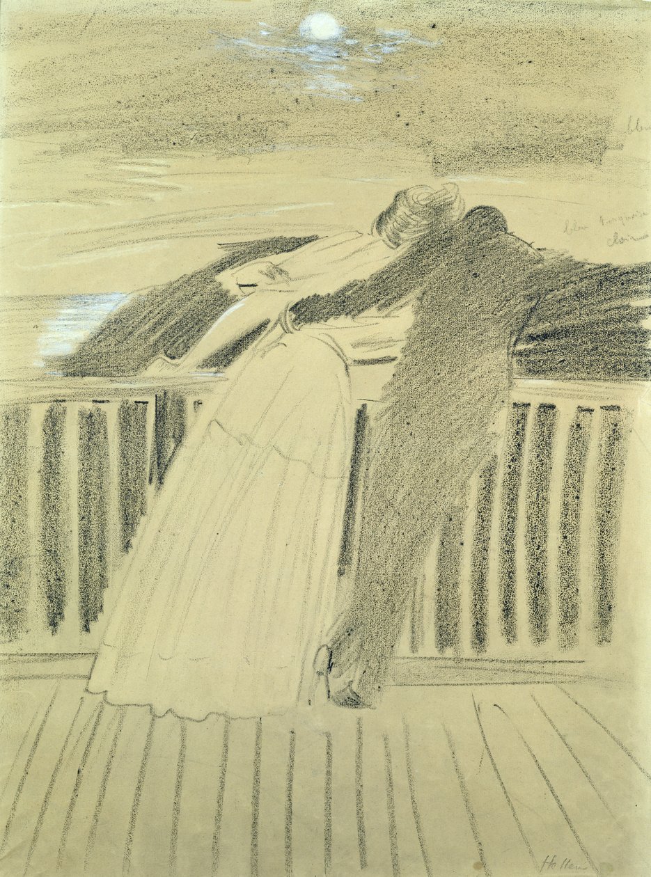 Jeanne Hugo og Jean Charcot ved Hauteville House, Guernsey (pastell på papir) av Paul Cesar Helleu