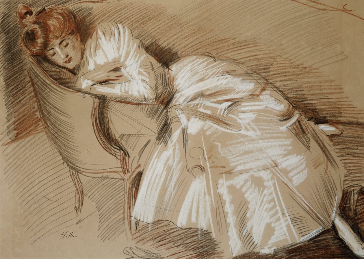 Madame Helleu tilbakelent på en sjeselong, av Paul Cesar Helleu