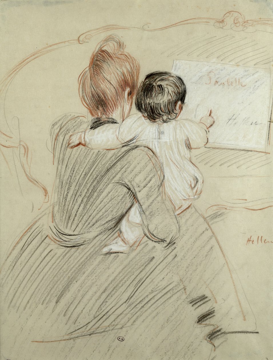 Madame Paul Helleu og hennes datter Paulette, 1905 (farget blyant på papir) av Paul Cesar Helleu
