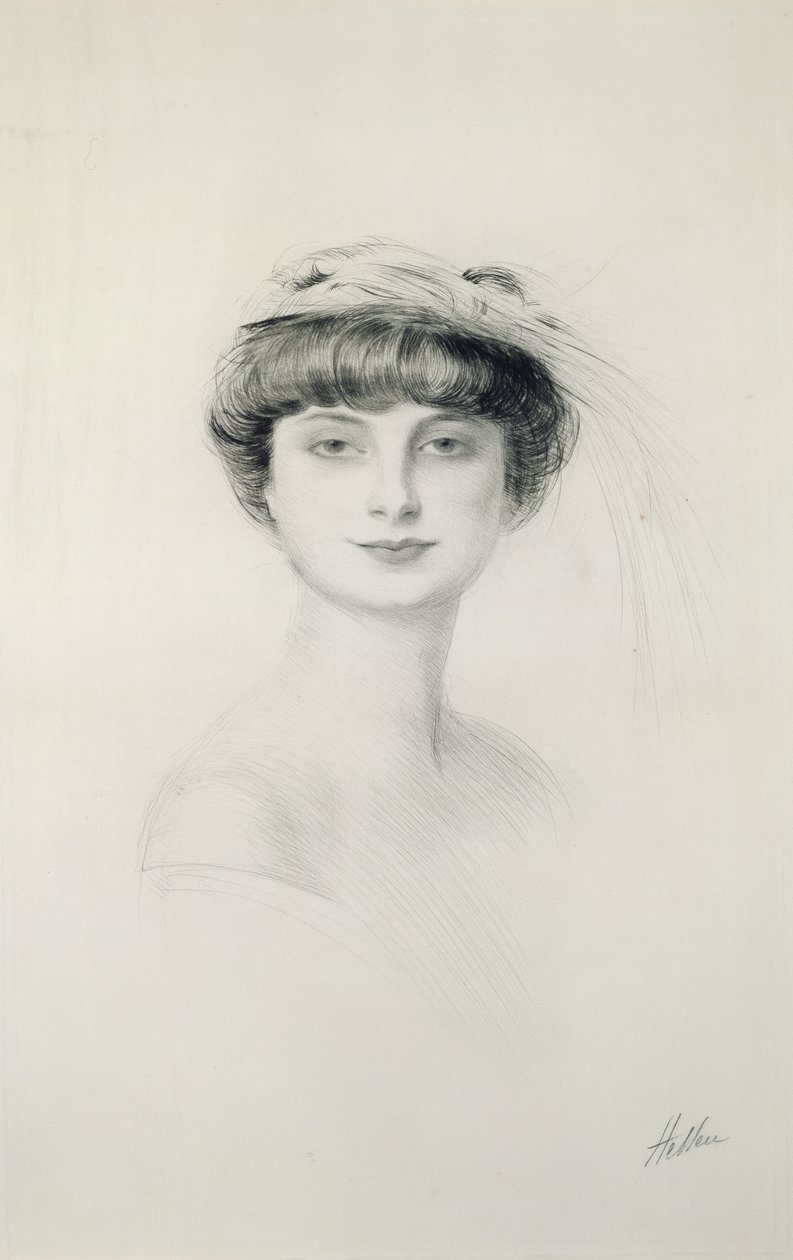 Portrett av Anna de Noailles (1876-1933) (tørrpunkt på papir) av Paul Cesar Helleu