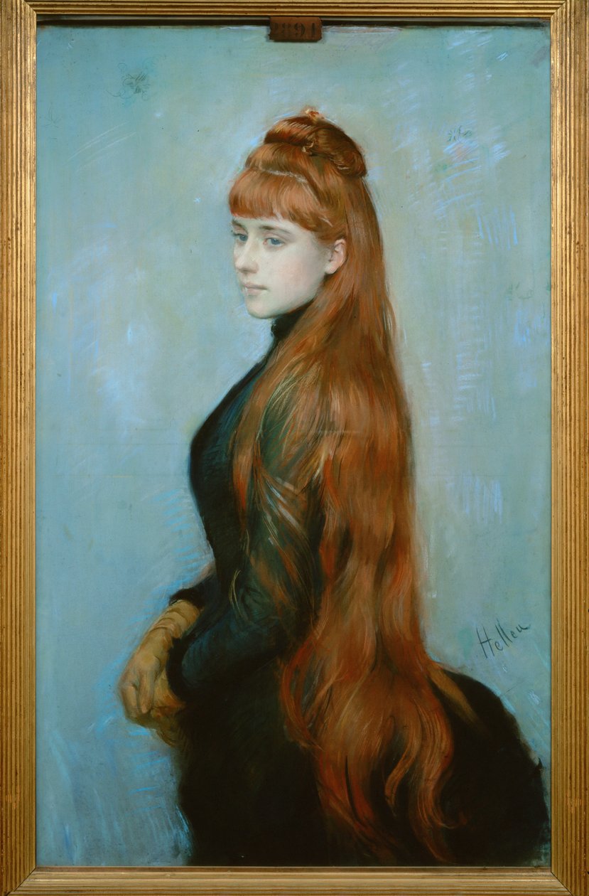 Portrett av Mademoiselle Alice Louis-Guerin. Pastell av Paul Cesar Helleu