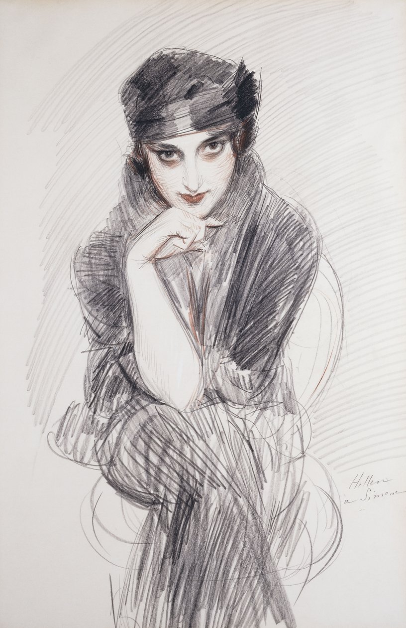 Portrett av en dame, muligens Madam Van Cleef av Paul Cesar Helleu