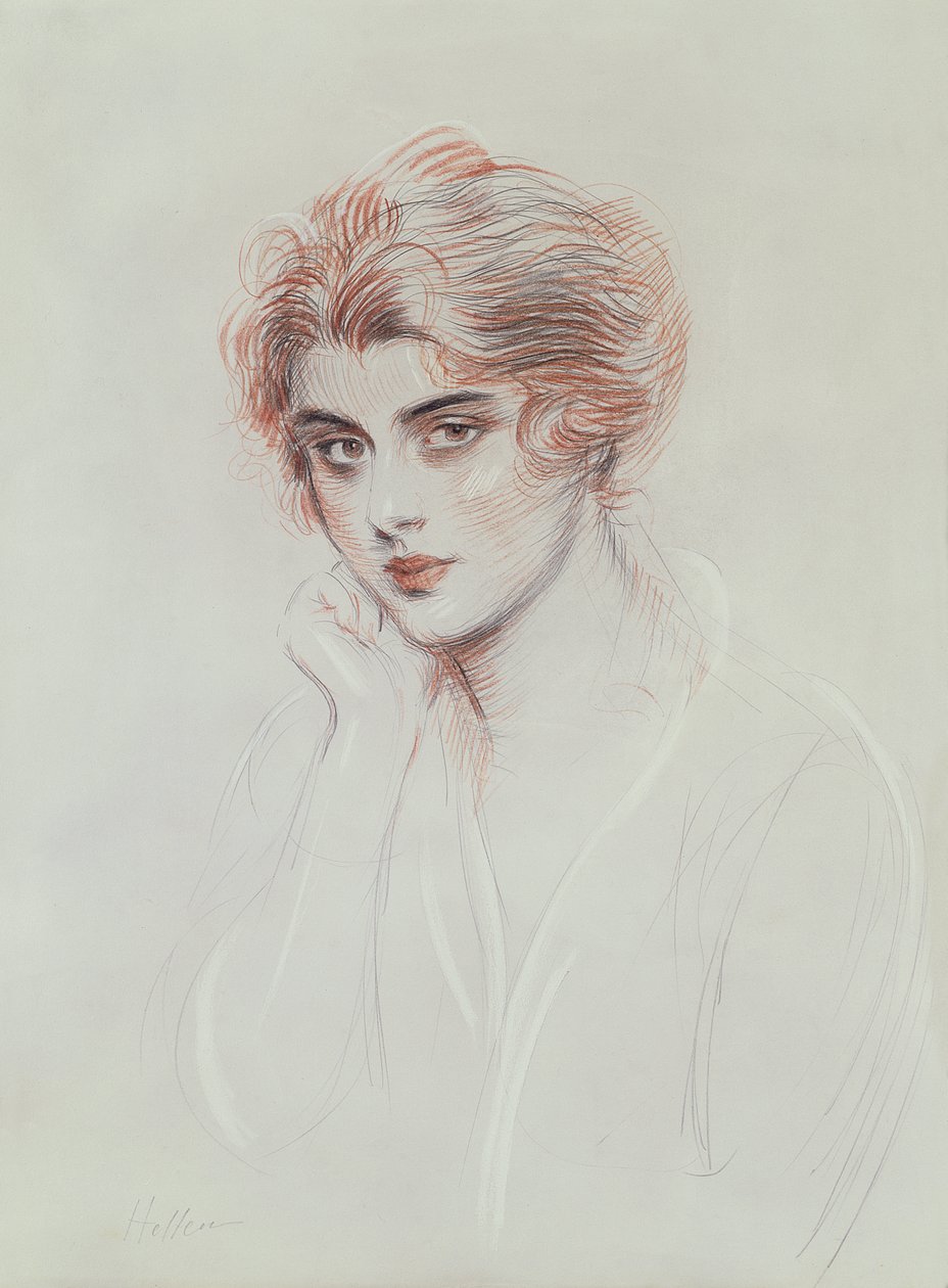 Kunstnerens datter (farget blyant på papir) av Paul Cesar Helleu