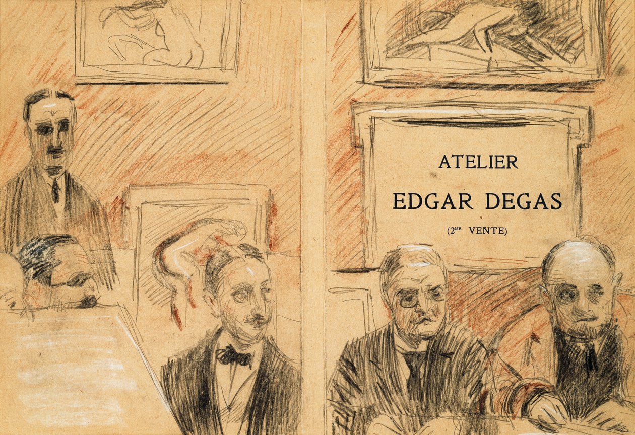 The Auctioneers på Edgar Degas studiosalg i desember 1918 av Paul Cesar Helleu