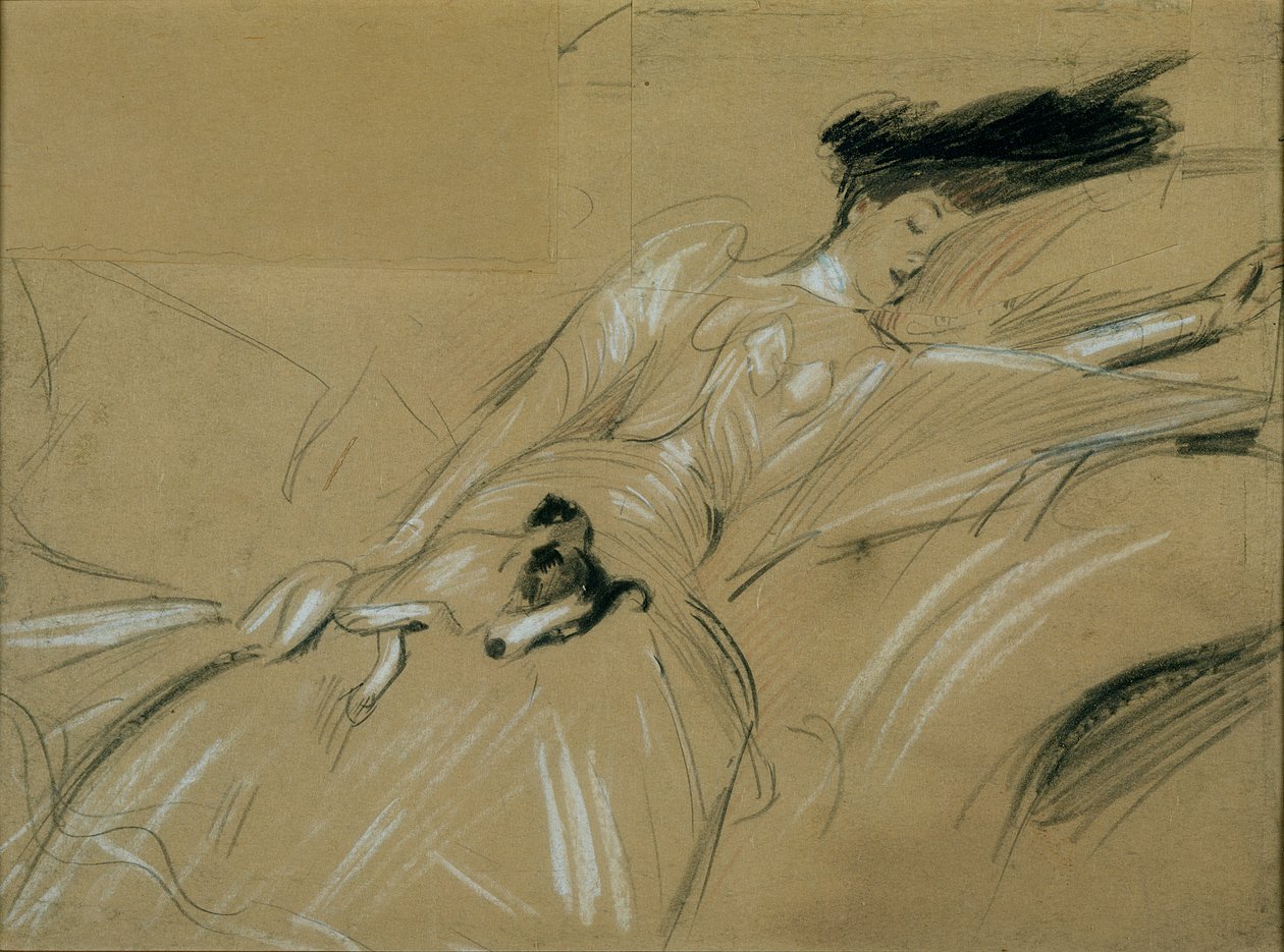 Hertuginnen av Marlborough døser ved Blenheim Palace (pastell på papir) av Paul Cesar Helleu