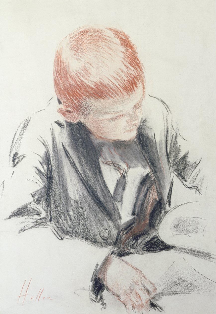 The Young Connoisseur (rødt og svart kritt på papir) av Paul Cesar Helleu