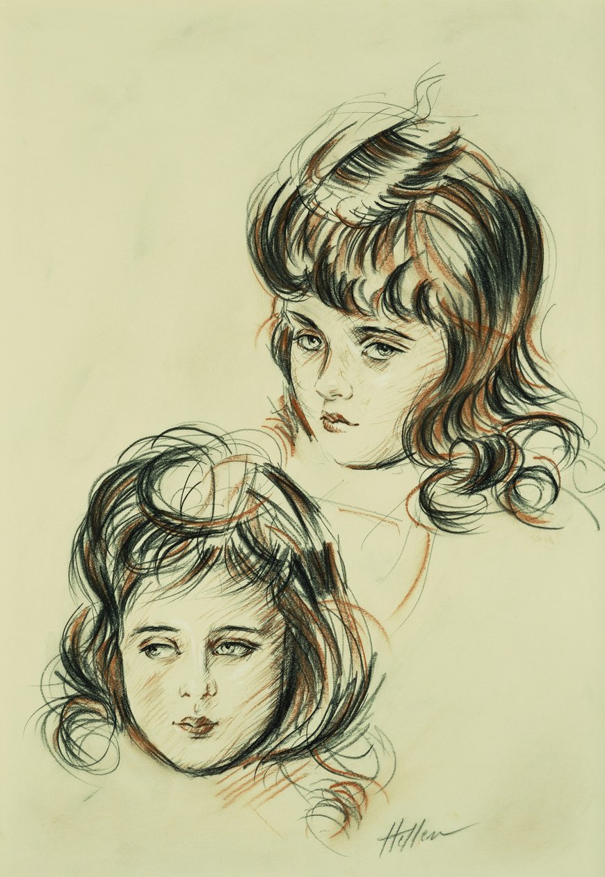 To studier av Ellen, kunstnerens datter, av Paul Cesar Helleu