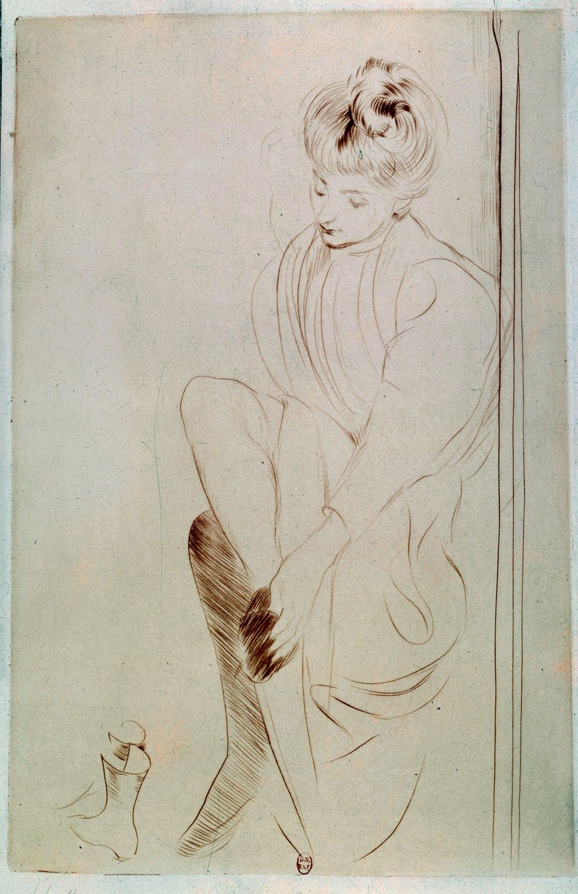 Young Woman Drawing a la sanguine av Paul Helleu (1859-1927) Paris fra det 20. århundre, B.N. av Paul Cesar Helleu