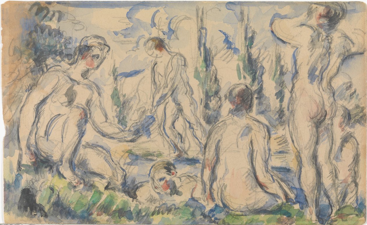Badende (forside); Landskap (bakside) av Paul Cézanne