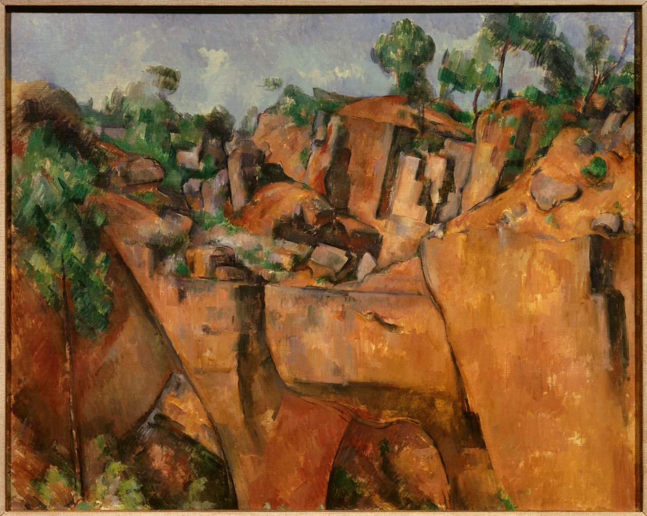 Bibemus-brudd Bærere av steiner av Bibemus mellom Aix en Provence og Montagne Sainte Victoire. Maleri av Paul Cezanne (1839-1906) 1895 Essen. Folkwang Museum - Bibemus Quarry. Steinbrudd av Bibemus mellom Aix en Provence og Sainte Victoire av Paul Cézanne