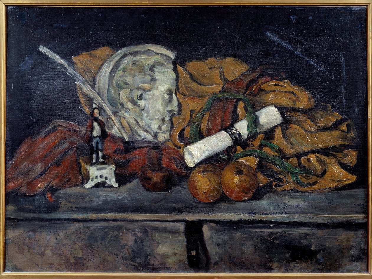 Cezannes tilbehør. Stilleben med medaljong av Philippe Solari Maleri av Paul Cezanne (1839-1906) 1873 Søn. 0,6x0,8 m Paris, musee d