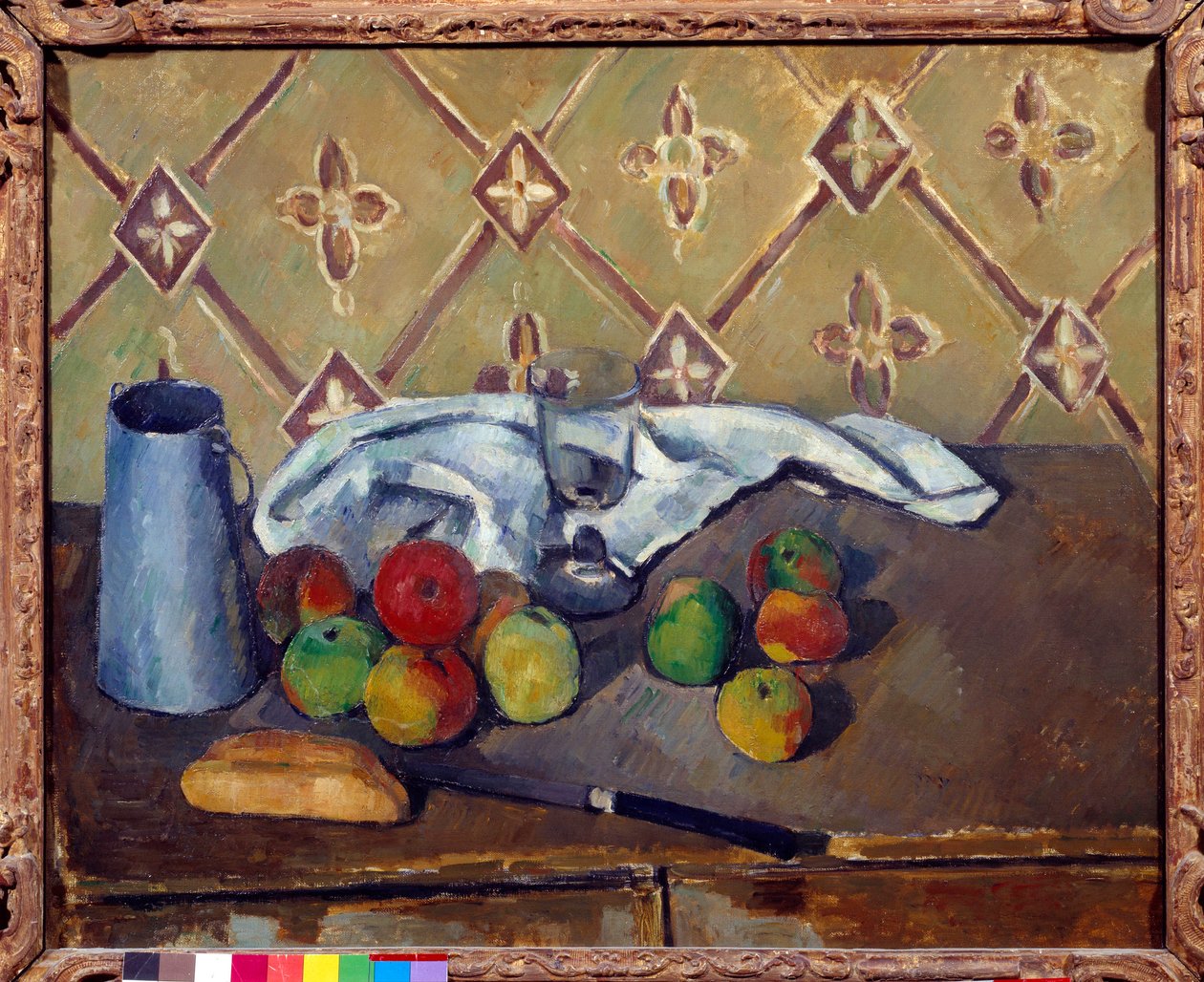 Frukt, håndkle, brød og melkeboks Maleri av Paul Cezanne (1839-1906) 1880 Søn. 0,6x0,73 m Paris, Musee de l