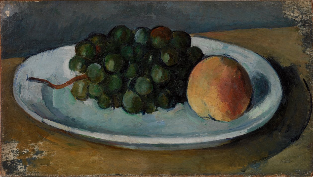 Druer og fersken på en tallerken av Paul Cézanne
