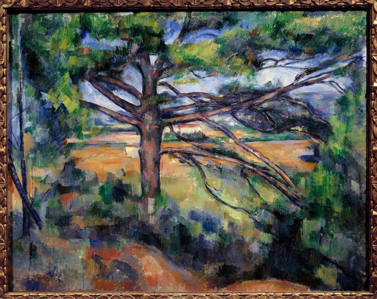 Stor furu nær Aix Maleri av Paul Cezanne (1839-1906) 1890 Søn. 0,73x0,92 m St. Petersburg, Hermitage Museum - Et stort furutre nær Aix - Maleri av Paul Cezanne (1839-1906), olje på lerret (73 x 92 cm) av Paul Cézanne