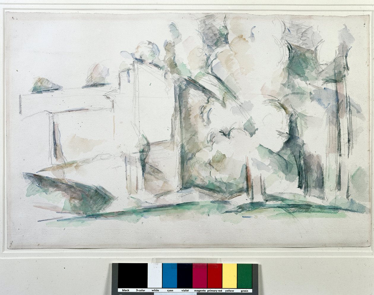 Hus gjennom trærne. Maleri av Paul Cezanne (1839-1906) av Paul Cézanne