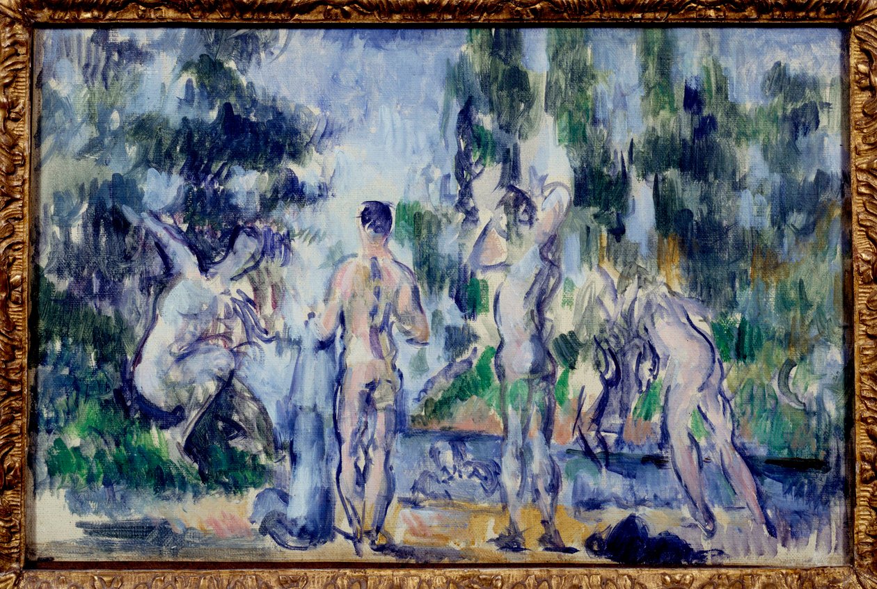 Les badende Maleri av Paul Cezanne (1839-1906) 1890-1900 Søn. 0,22x0,33 m Paris, musee d