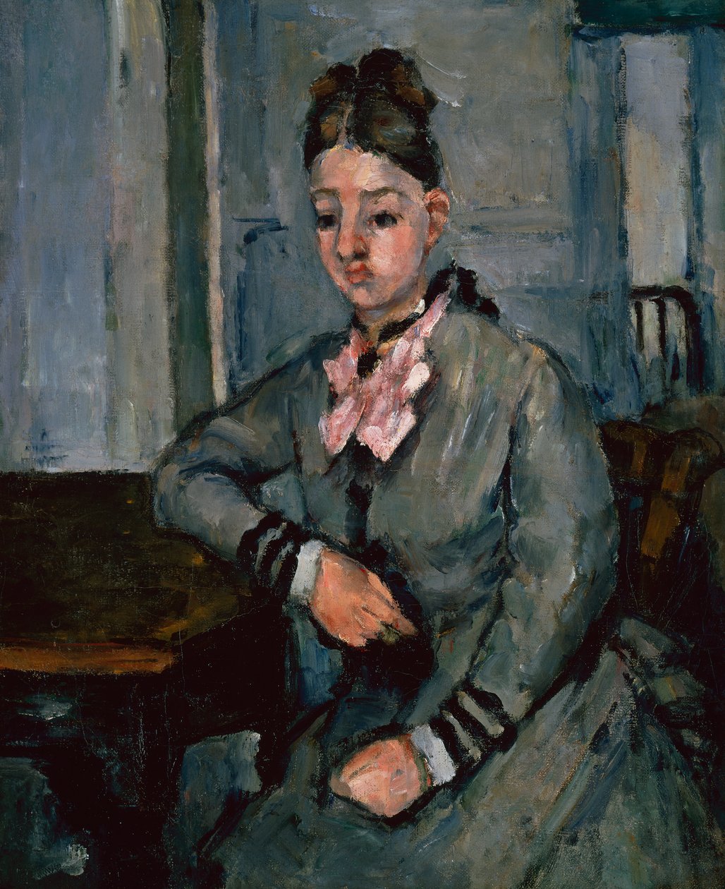 Madame Cezanne lener seg på et bord, ca. 1873 (olje på lerret) av Paul Cézanne