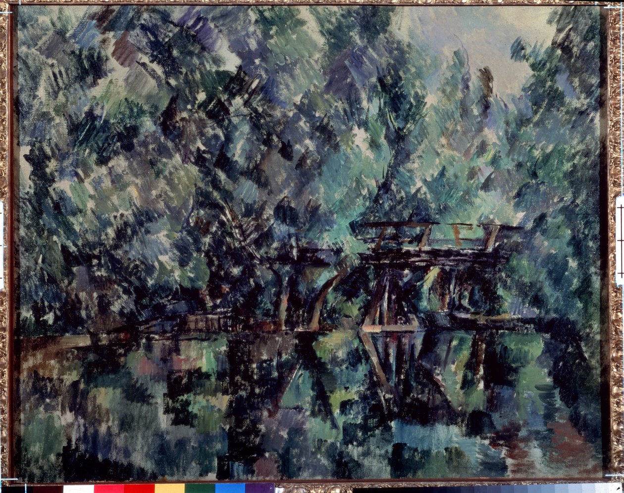 Bro over dammen. Maleri av Paul Cezanne (1839-1906), ca. 1898. Olje på lerret. Størrelse: 64x79cm. Impresjonisme. Pushkin-museet, Moskva av Paul Cézanne