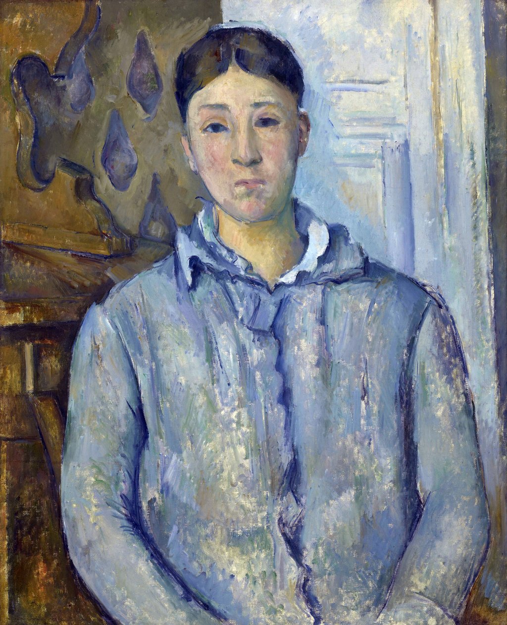 ""Portrett av Madame Cezanne i blått"" 1888-1890. Hortense Cezanne (1850-1922), kone til kunstneren Maleri av Paul Cezanne (1839-1906). Olje på lerret - dim 73,5x61 cm Houston, The Museum of Fine Arts, The Robert Lee Blaffer Memorial Collection, gave fra S av Paul Cézanne