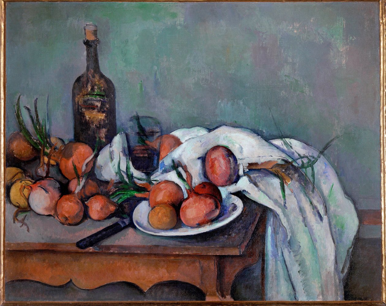 Stilleben med løk (olje på lerret) av Paul Cezanne