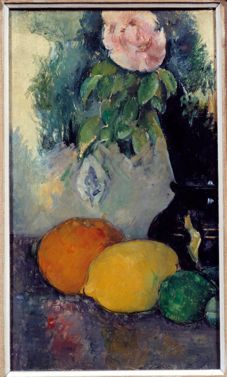 Stilleben av blomster og frukter Maleri av Paul Cezanne (1839-1906) Søn fra 1800-tallet. 0,37x0,28 m Musee de l