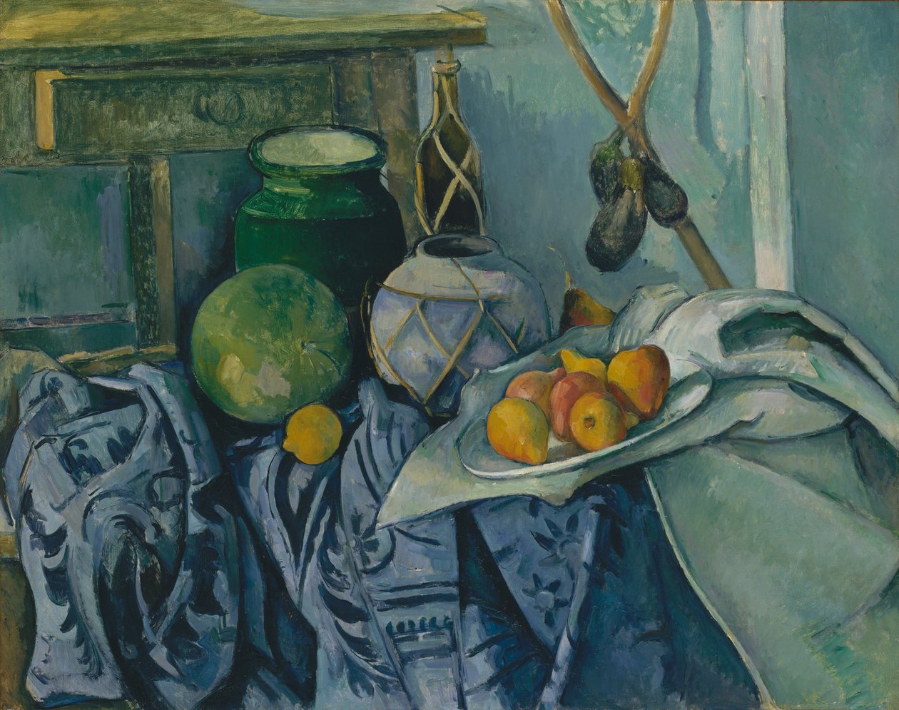 Stilleben med ingefærkrukke og aubergine av Paul Cézanne