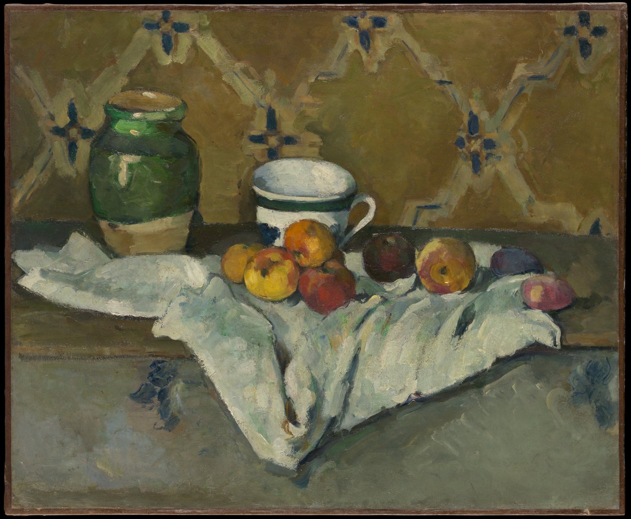 Stilleben med krukke, kopp og epler av Paul Cézanne