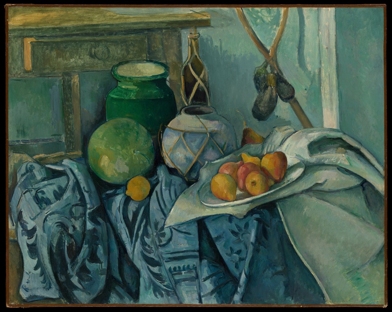 Stilleben med en ingefærkrukke og auberginer av Paul Cézanne