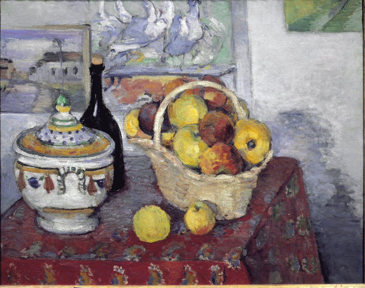Stilleben med suppeterrin - olje på lerret av Paul Cézanne