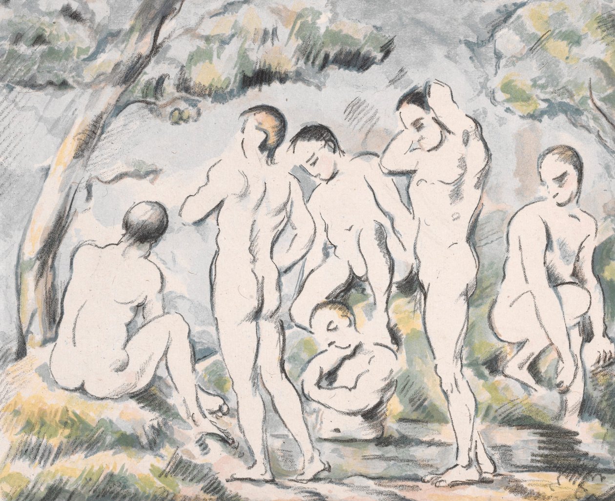 De badende (liten plate) av Paul Cézanne