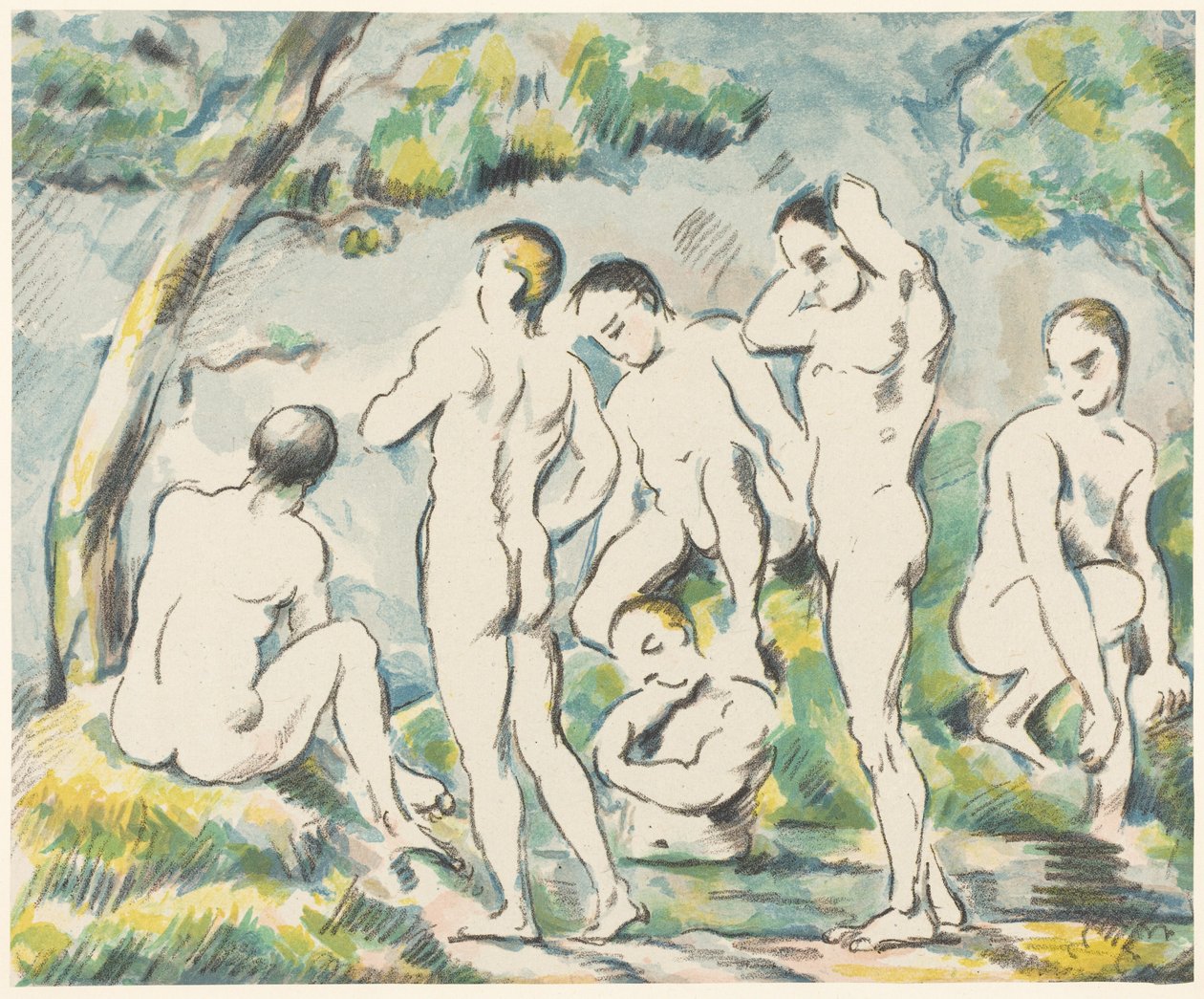 De badende (liten plate) av Paul Cézanne