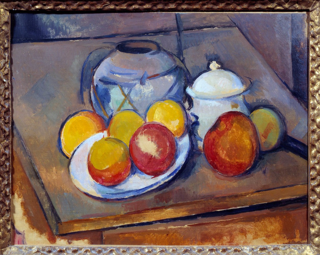 Vasehalm, sukkerskål og epler Maleri av Paul Cezanne av Paul Cézanne