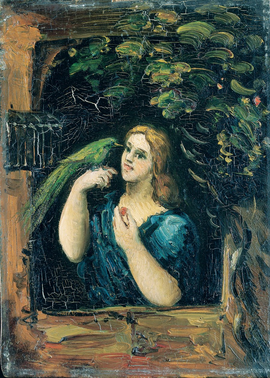 Kvinne med en papegøye av Paul Cézanne