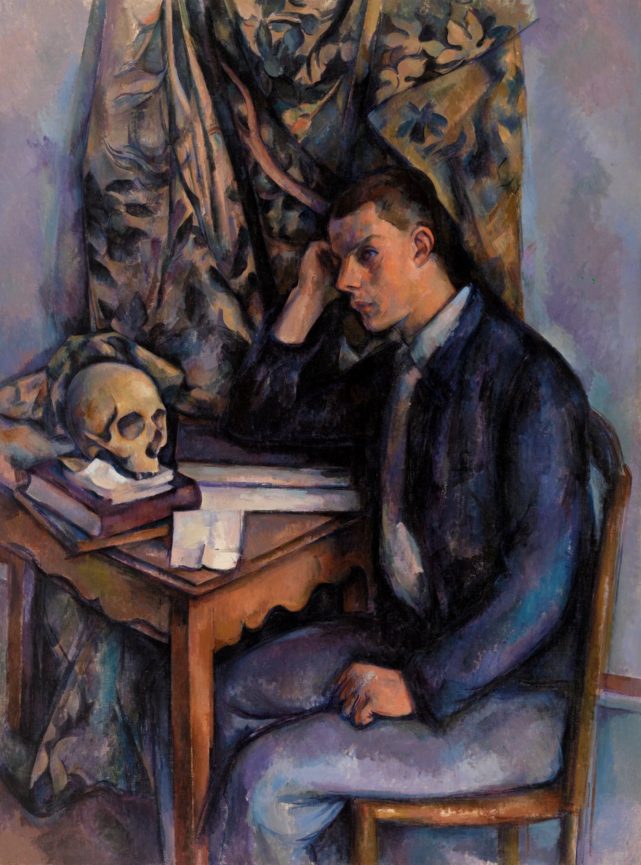 Ung mann og hodeskalle av Paul Cézanne