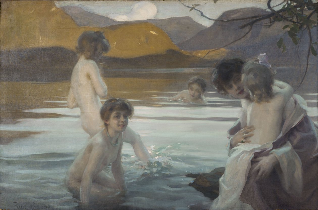 Første bad, ca. 1907 (olje på lerret) av Paul Chabas