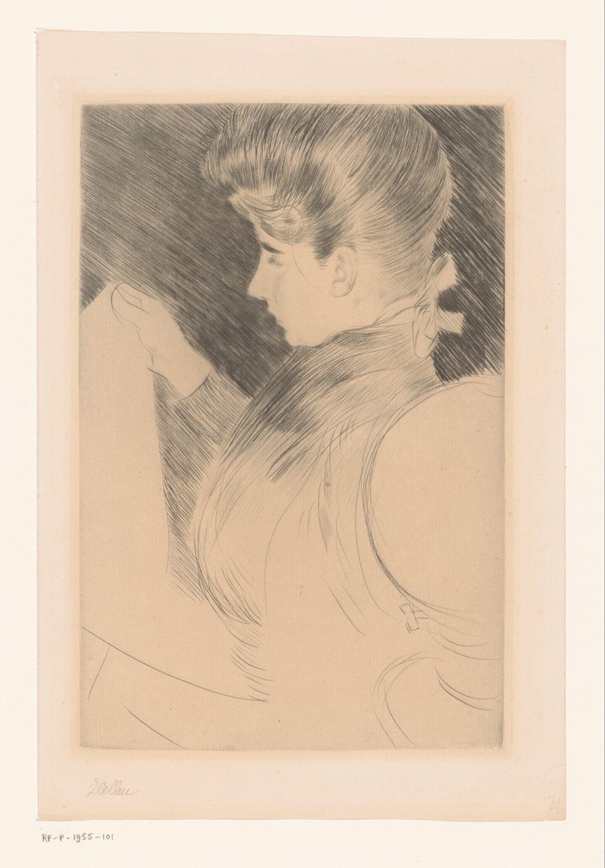Portrett av en ukjent lesende kvinne av Paul César Helleu (signed by artist)