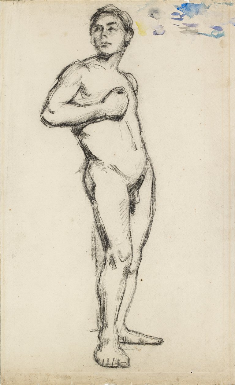 Akademisk studie av en mannlig naken med høyre hånd knyttet over brystet, 1865 av Paul Cézanne